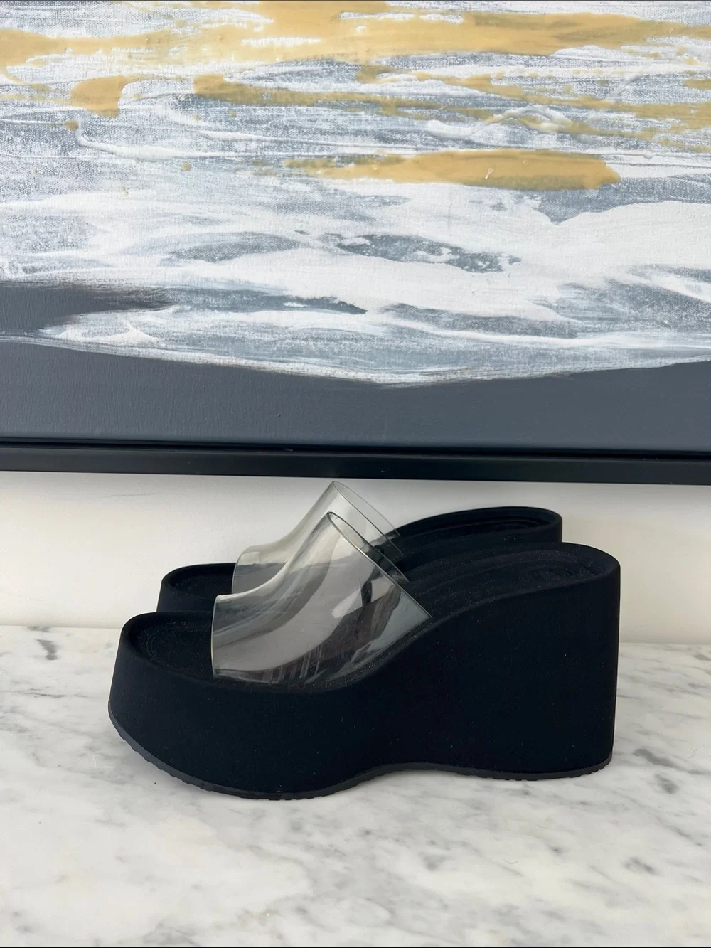 Zara Black Platform Slides with Clear Strap - Picture 4 of 7